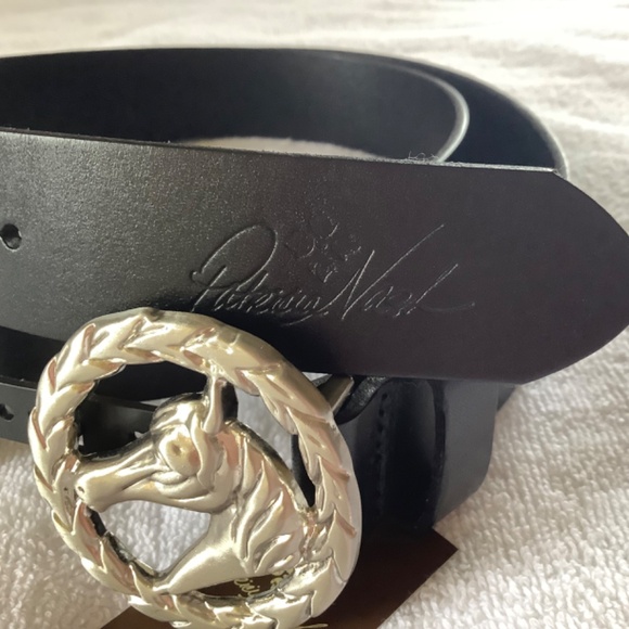 Patricia Nash Leather Morely Horse Buckle Belt Black SZ Large - Picture 5 of 8
